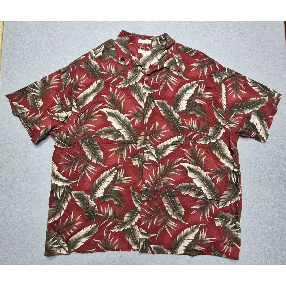 Vintage Pierre Cardin Shirt Mens 3XL Red Rayonaaa Floral Short Sleeve Leaf Print